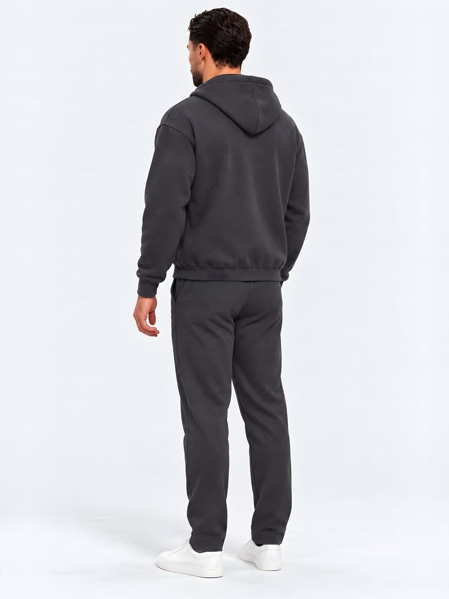 Antraciet oversized zip-hoodie-set, achteraanzicht