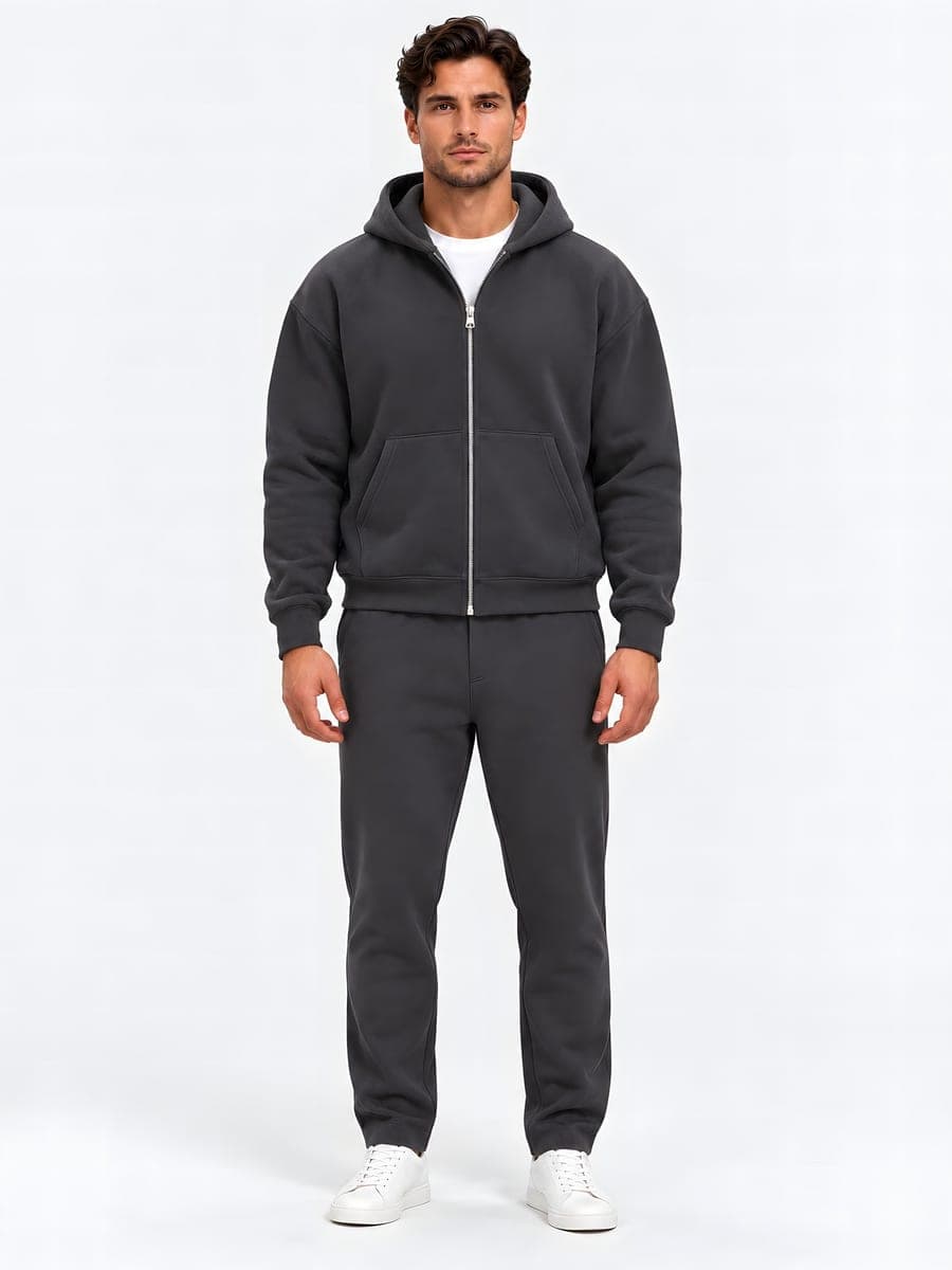 Antraciet oversized zip-hoodie-set, vooraanzicht