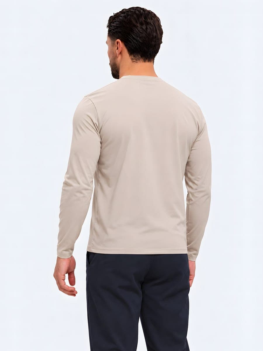 Longsleeve with a subtle sheen in beige, back view