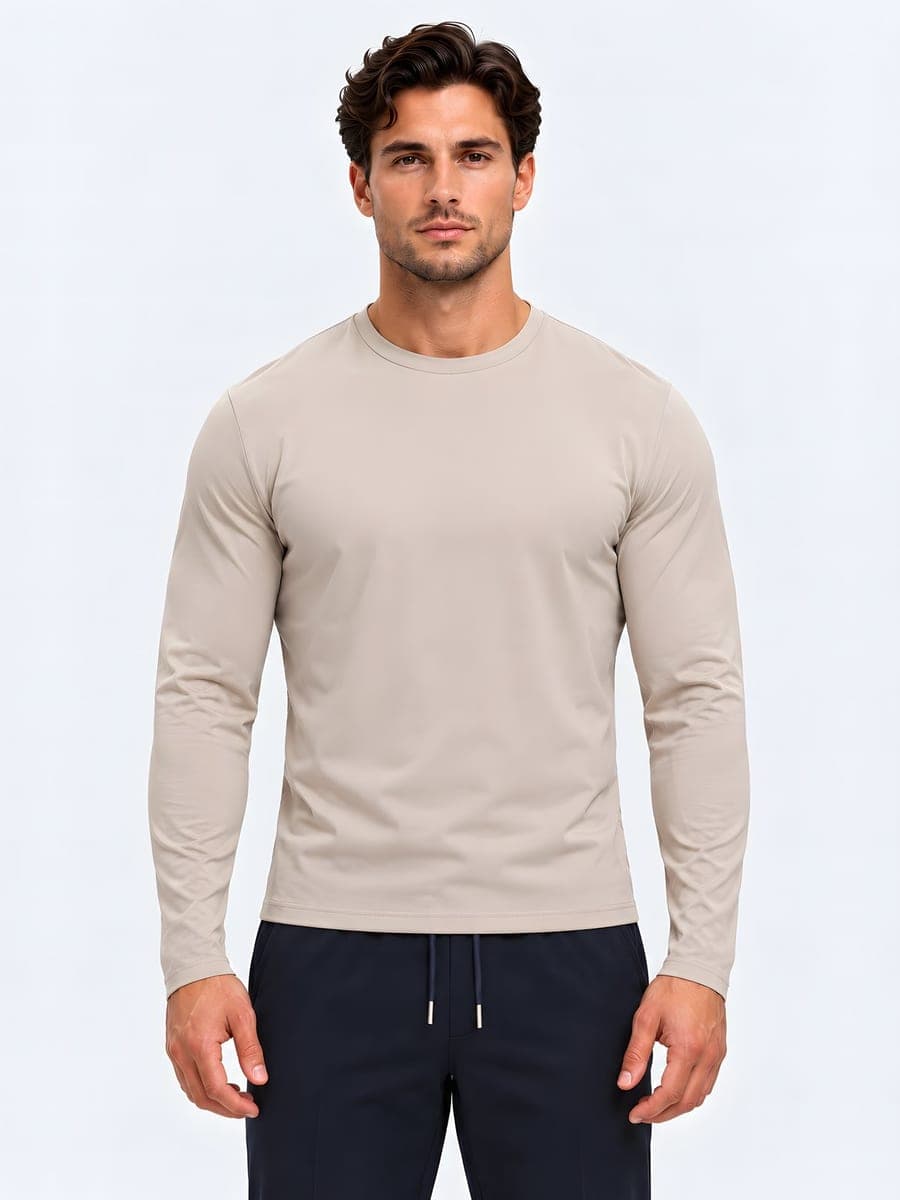 Longsleeve with a subtle sheen in beige, front view