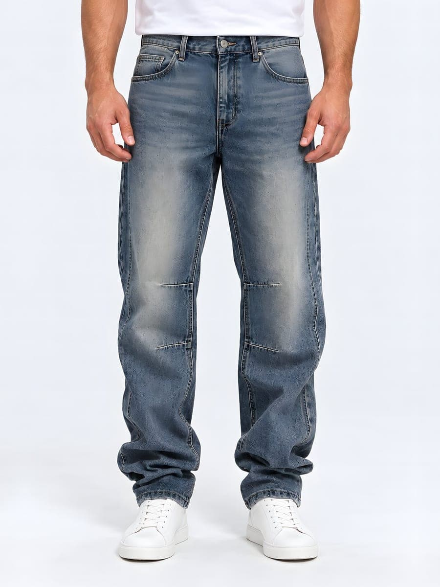 Blauwgrijze baggy jeans met deelnaden, vooraanzicht