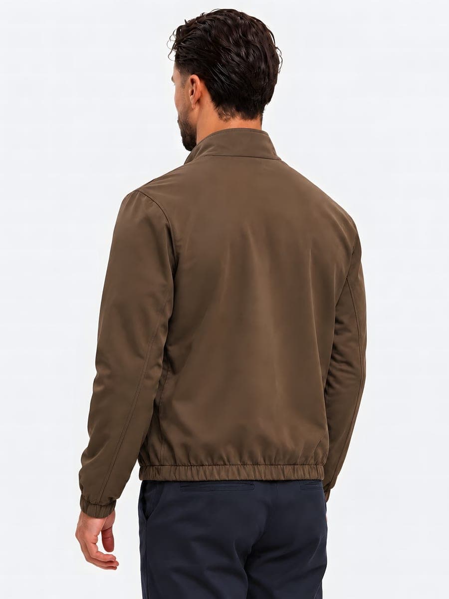 Bruin polyester jack met tweewegrits, achteraanzicht