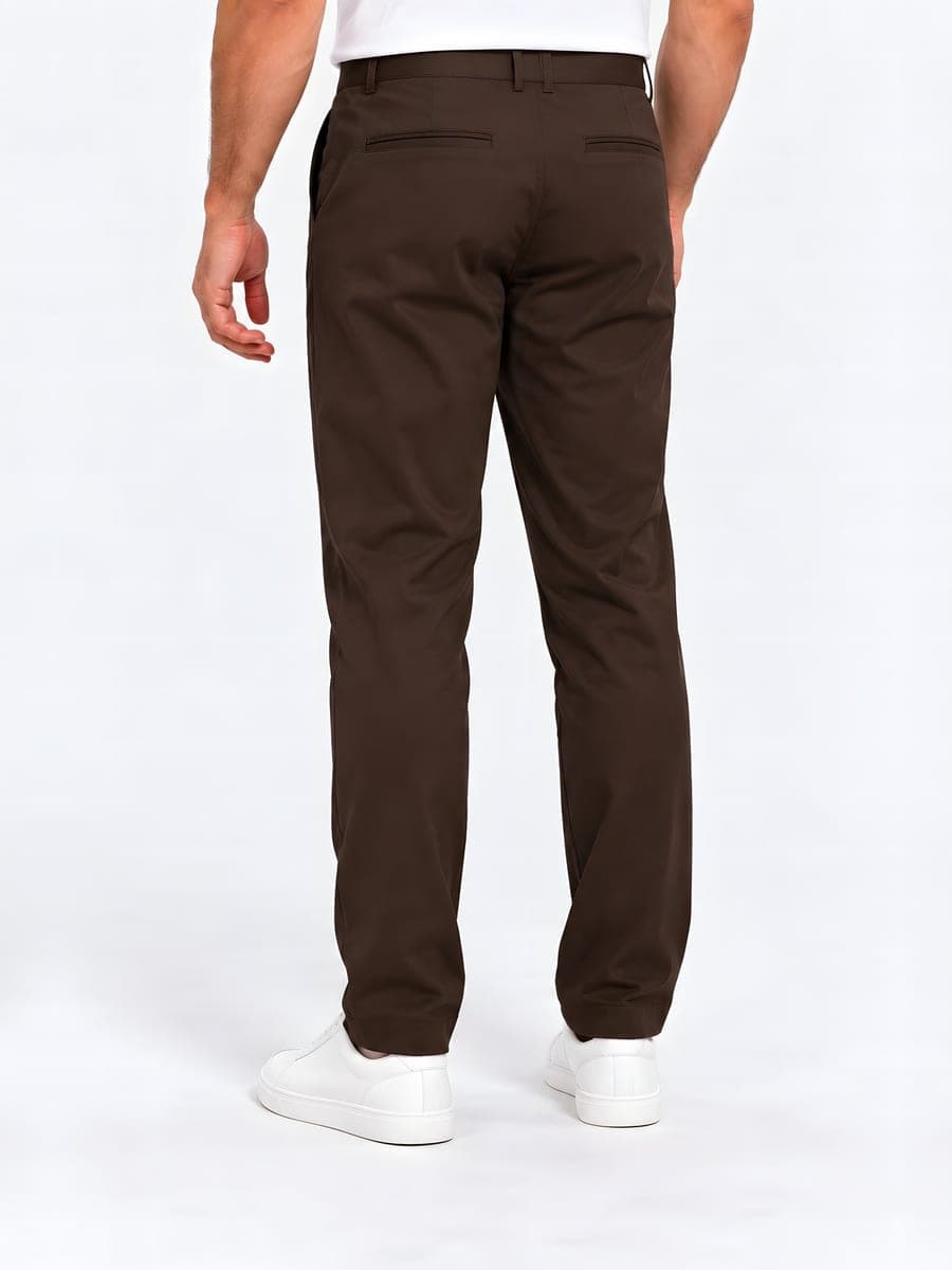 Bruine broek met rechte pijp, katoen-viscose, achteraanzicht