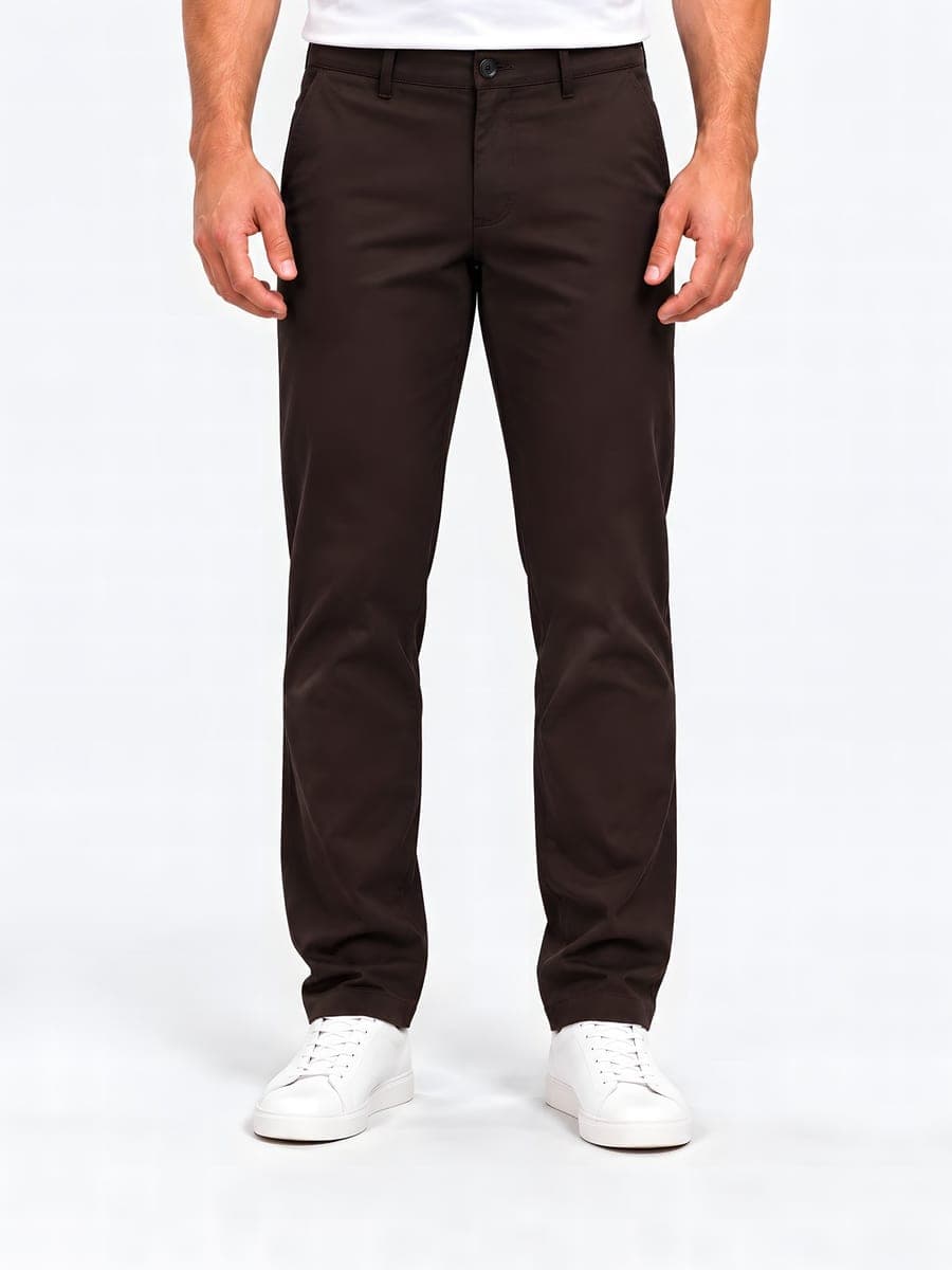Bruine broek met rechte pijp, katoen-viscose, vooraanzicht