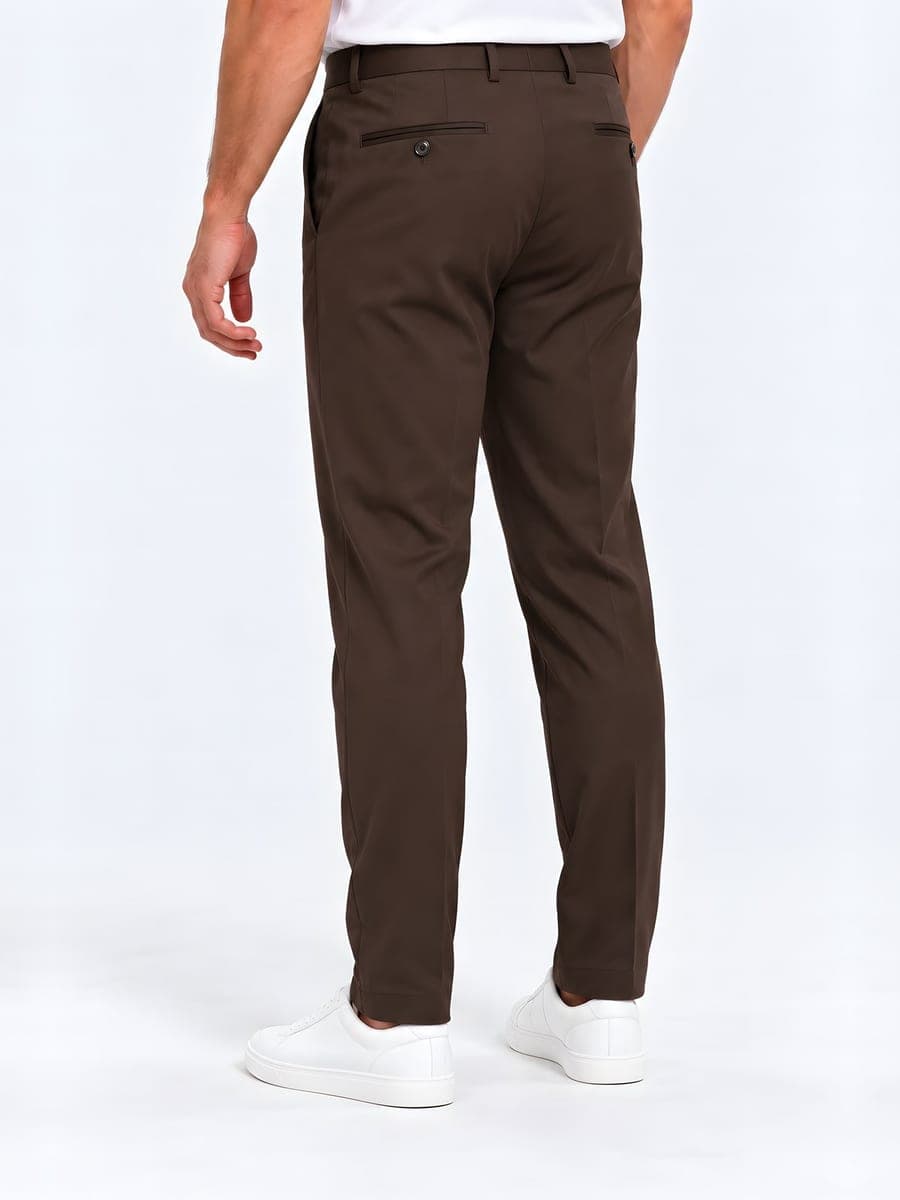 Tapered drawstring trousers in brown, back view