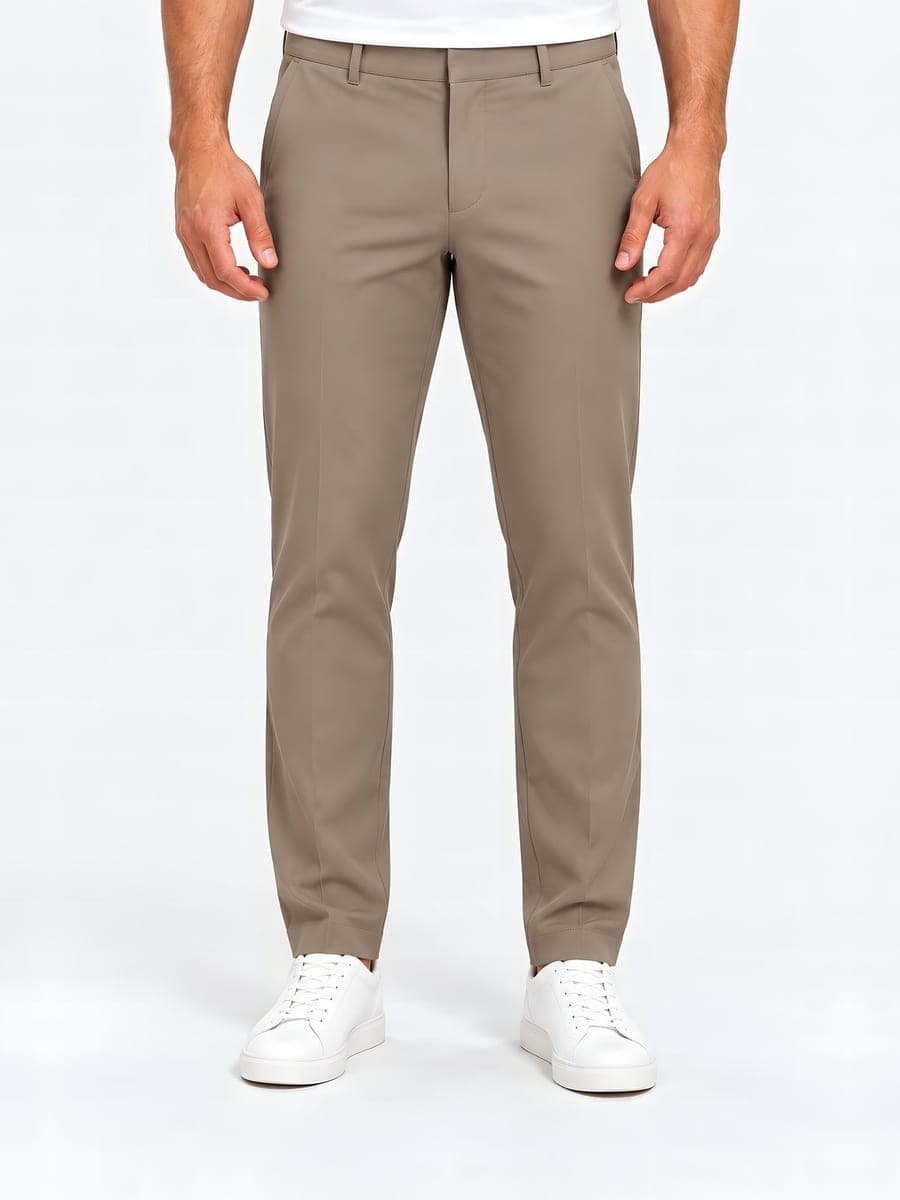 Camel slim fit pantalon met persvouw, vooraanzicht
