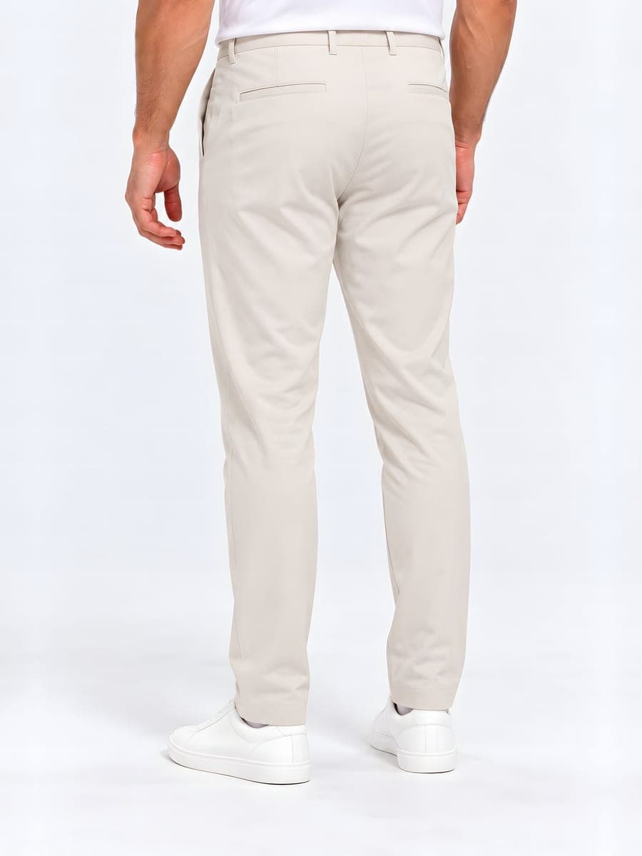Crème slim fit pantalon met persvouw, achteraanzicht