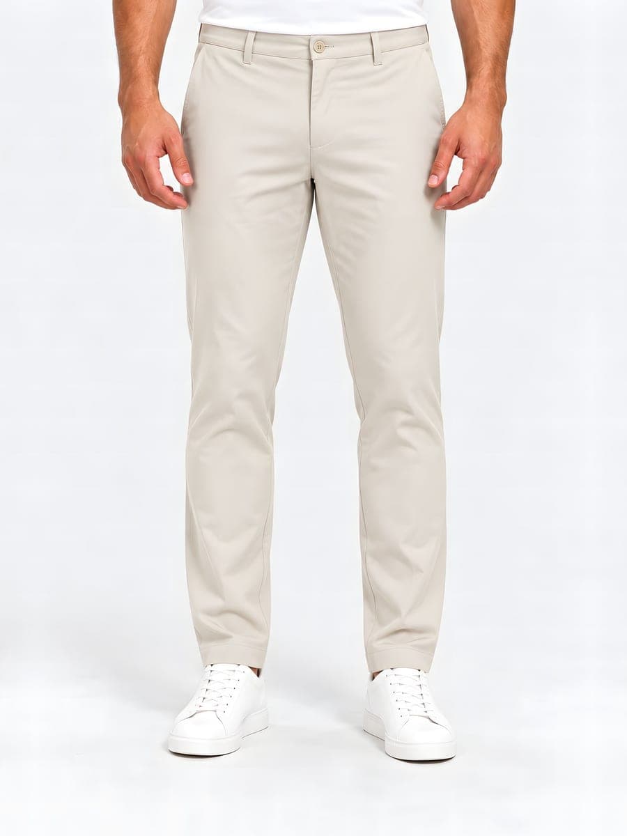 Crème slim fit pantalon met persvouw, vooraanzicht