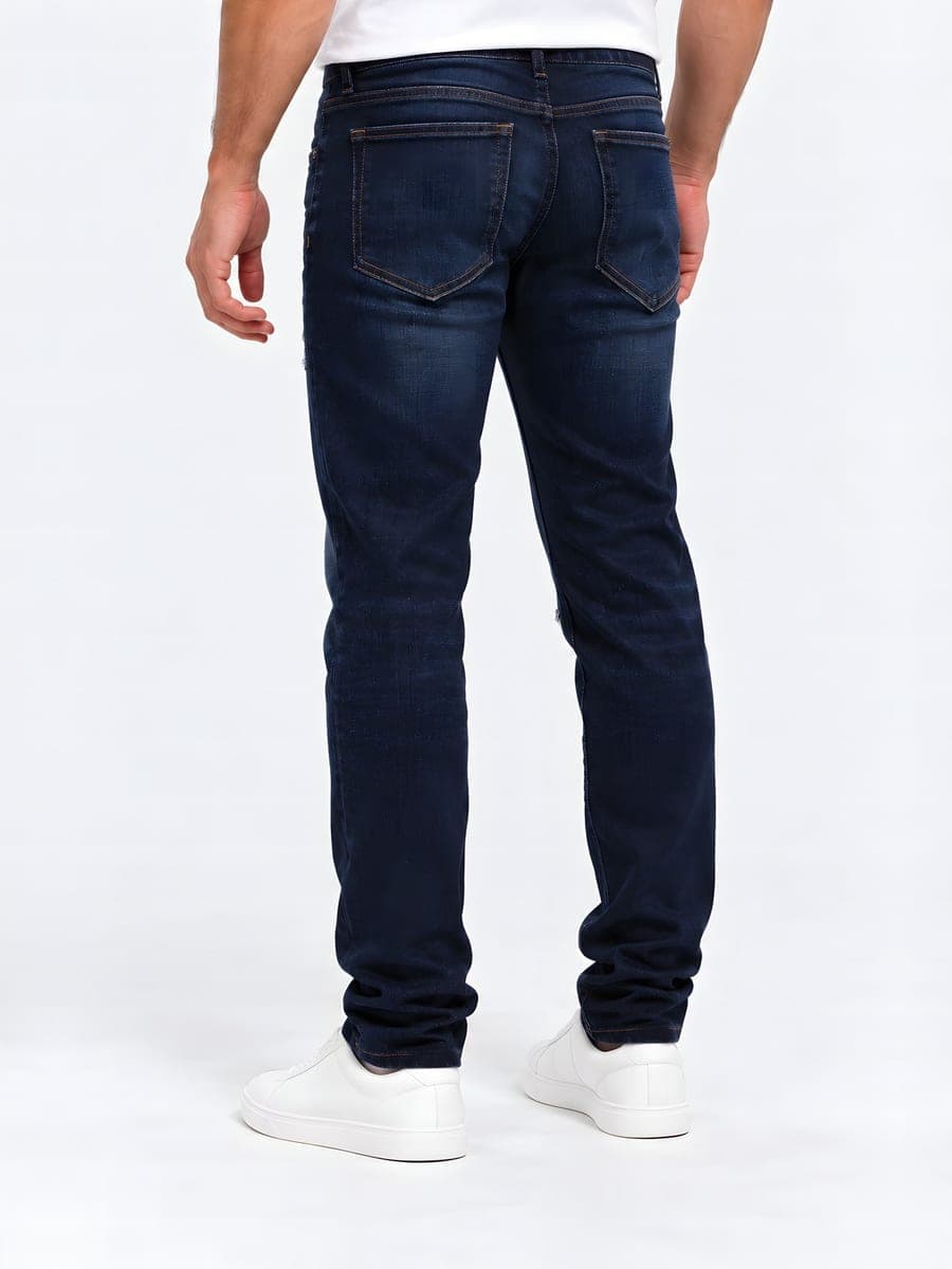 Donkerblauwe slim fit jeans, achteraanzicht