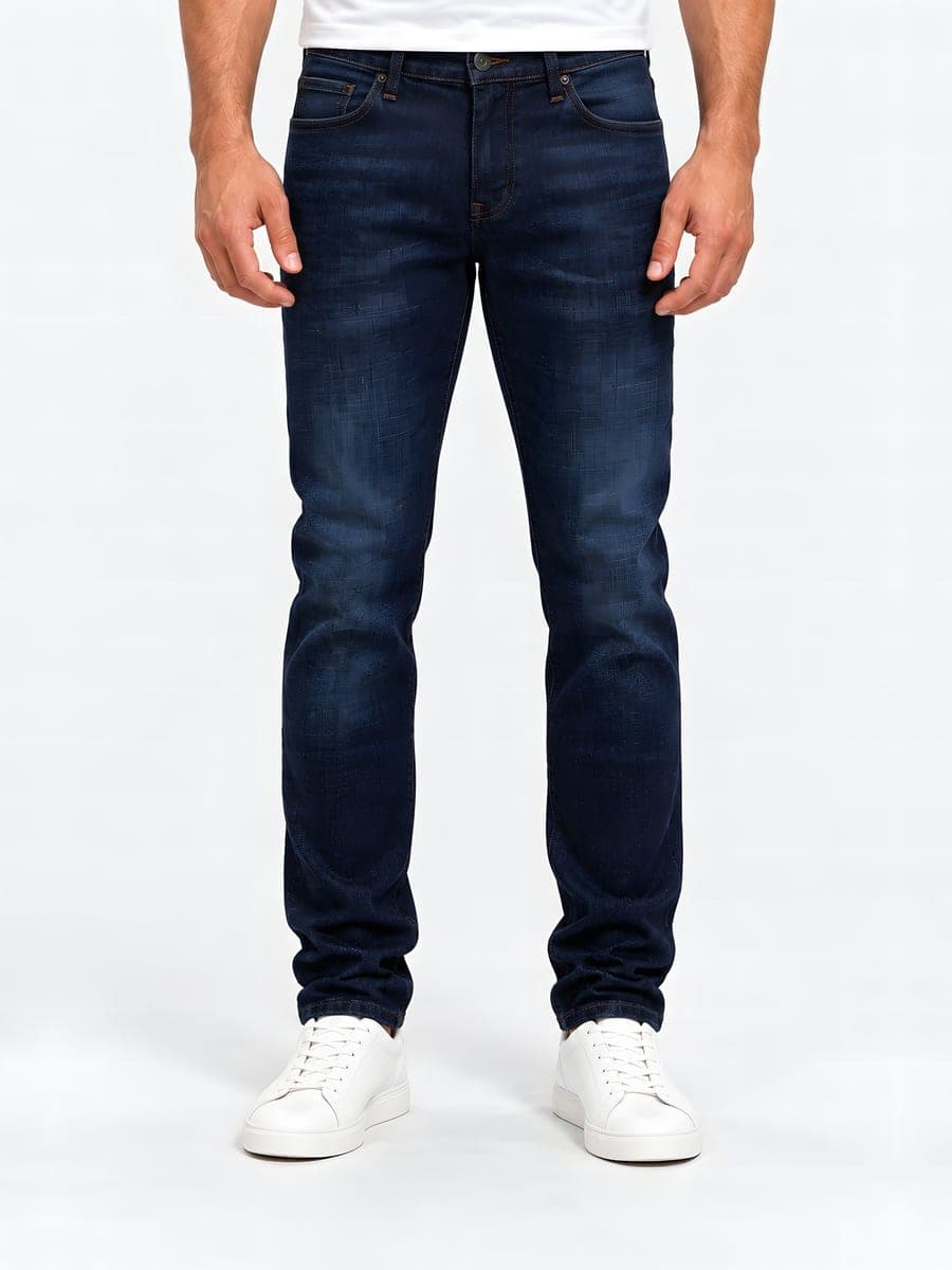 Donkerblauwe slim fit jeans, vooraanzicht