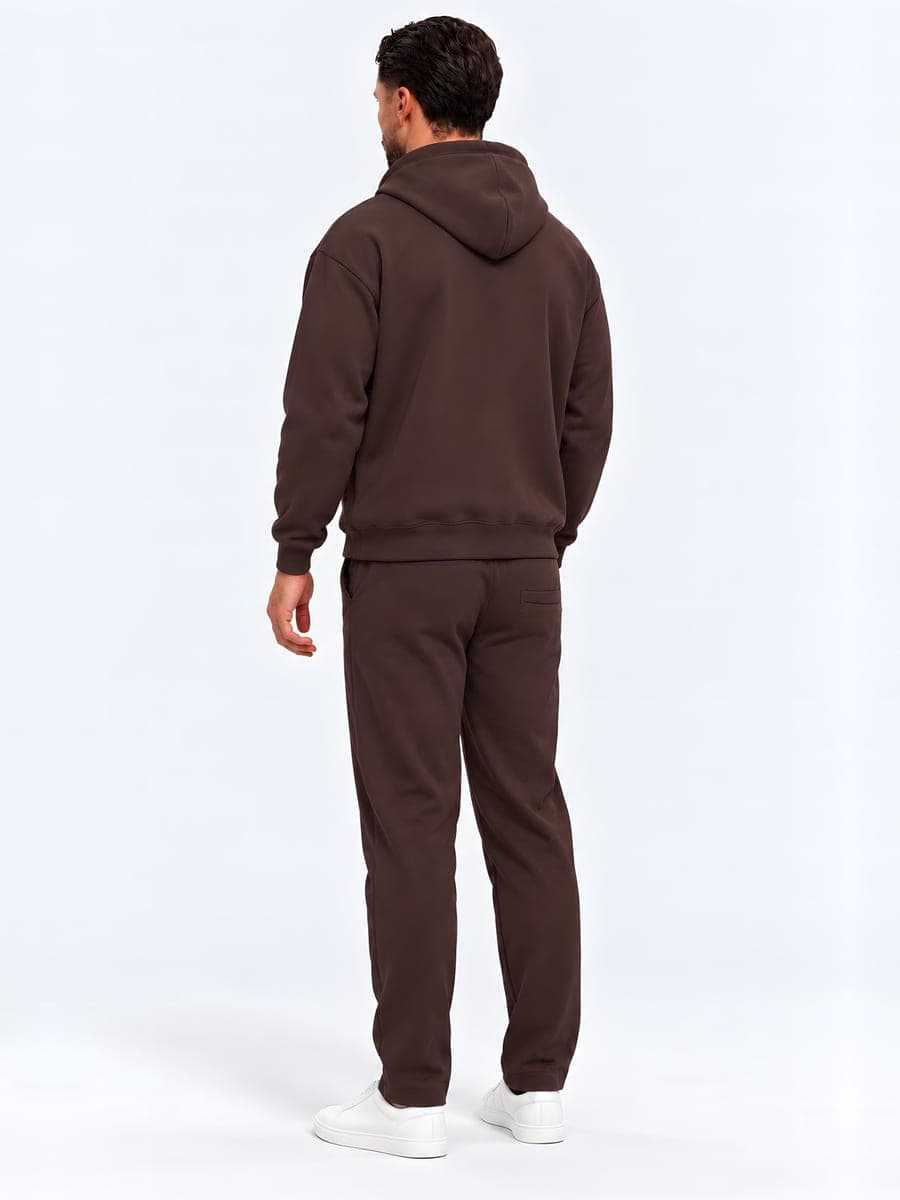 Oversized hoodie set in dark brown, back view