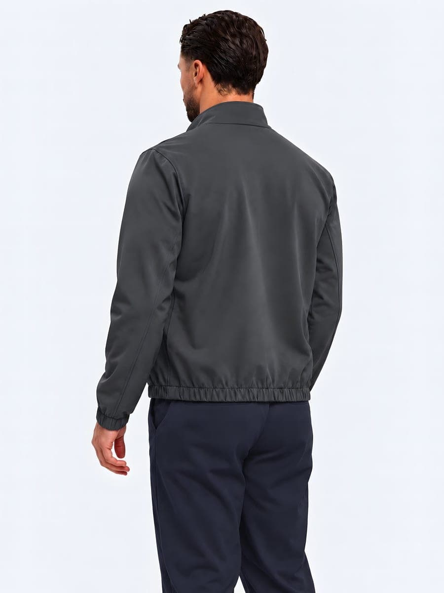 Polyester jacket with a two-way zip in grey, back view