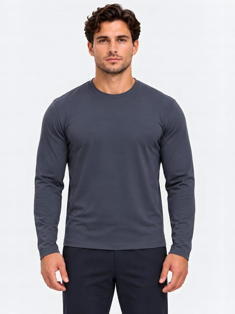 Longsleeve with a subtle sheen in slate grey, front view