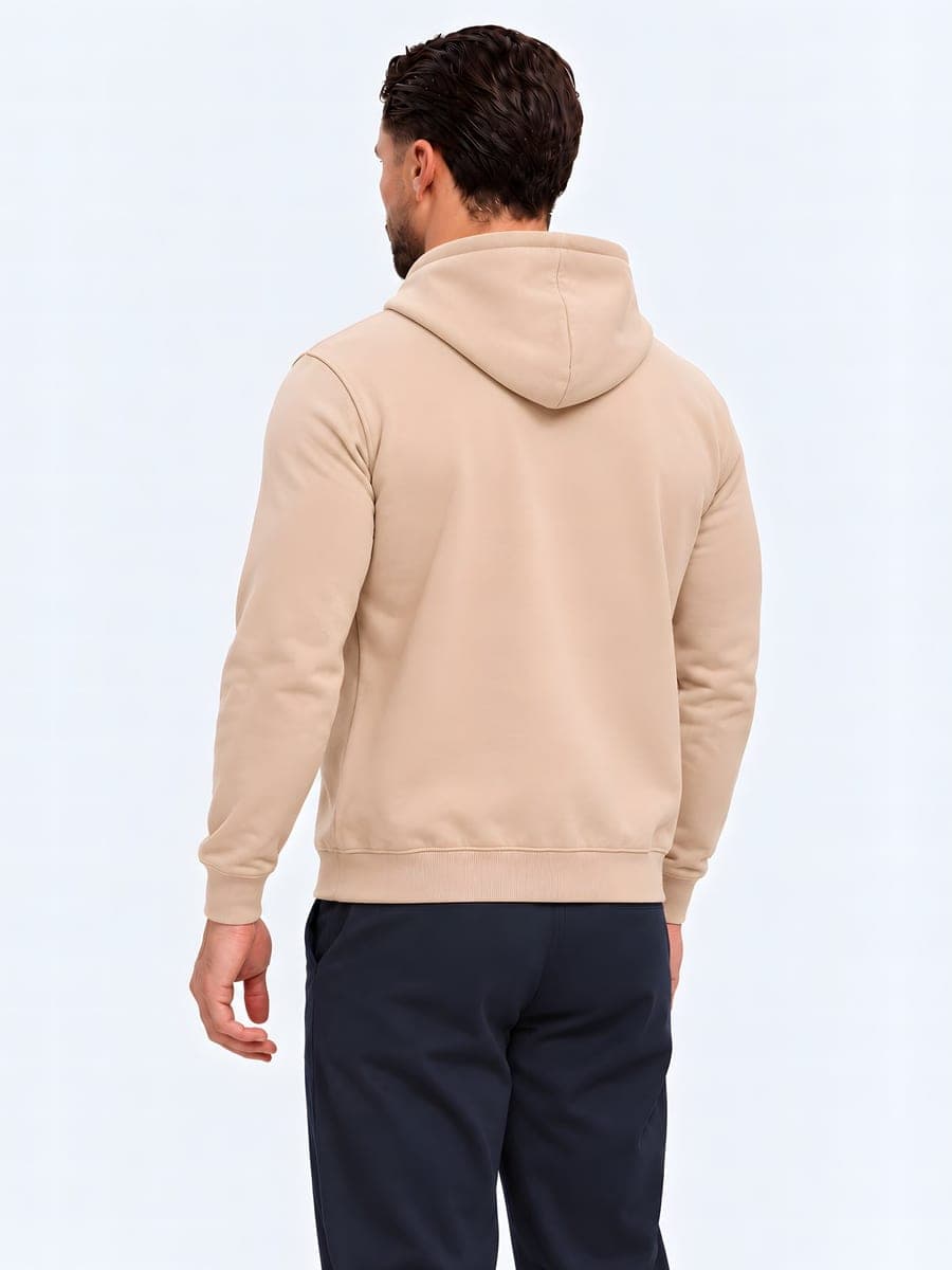 Lichtbruine hoodie regular fit, heavyweight, achteraanzicht