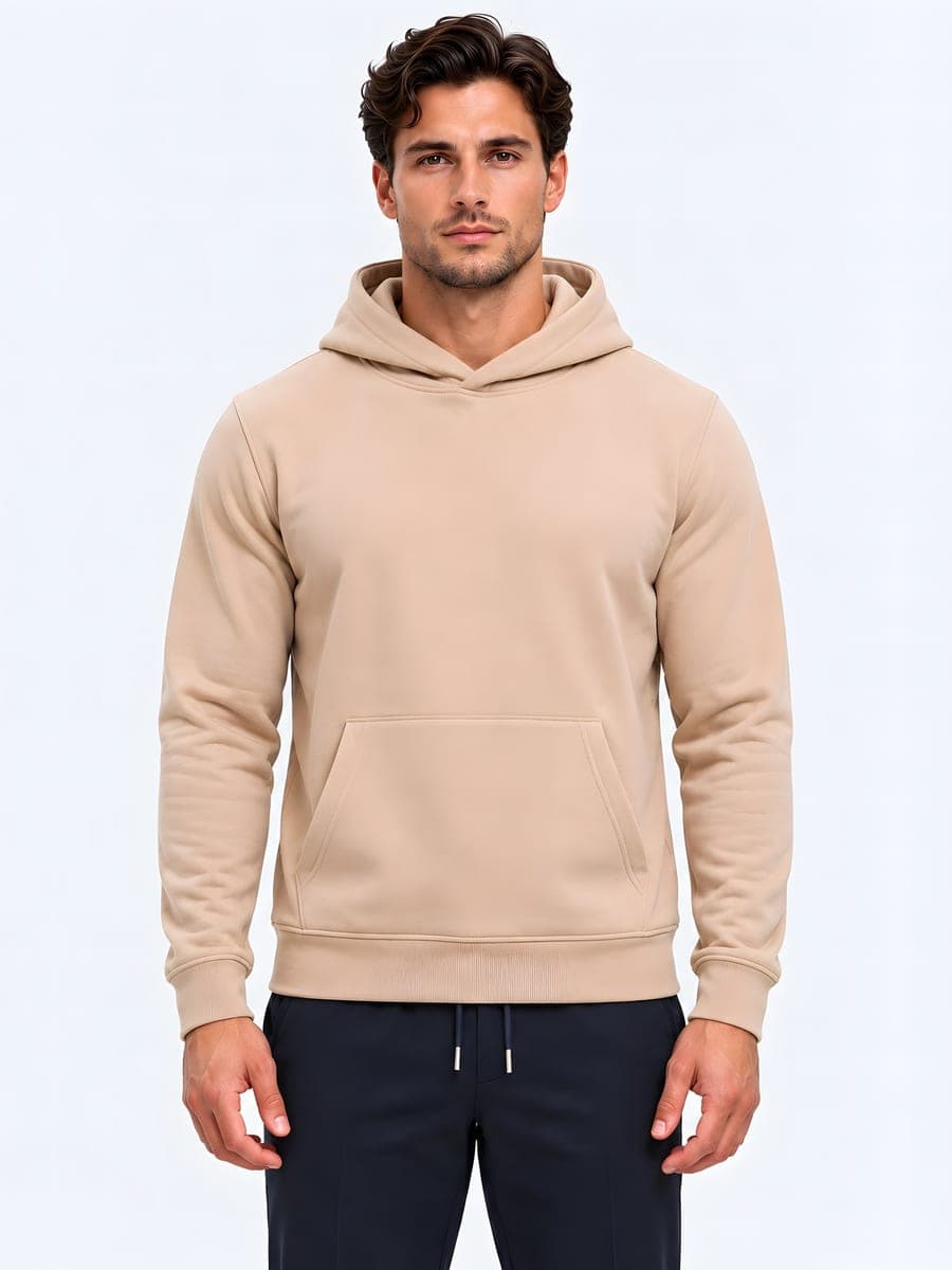 Lichtbruine hoodie regular fit, heavyweight, vooraanzicht