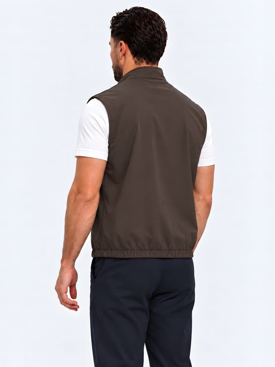 Reversible bodywarmer in light brown, back view