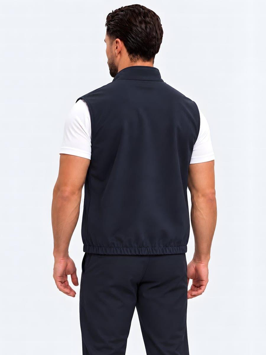 Reversible bodywarmer with a metal zip in light grey / navy, back view