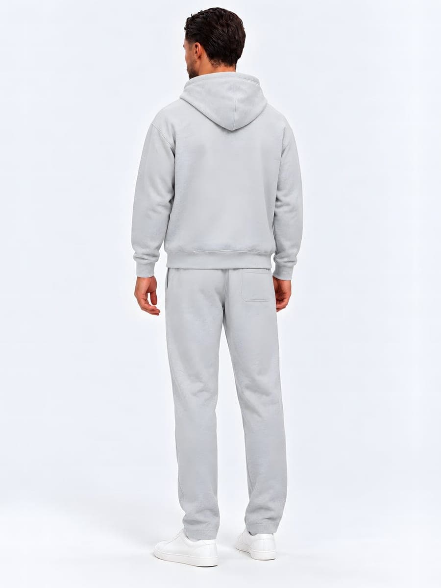 Lichtgrijze oversized hoodie-set, achteraanzicht