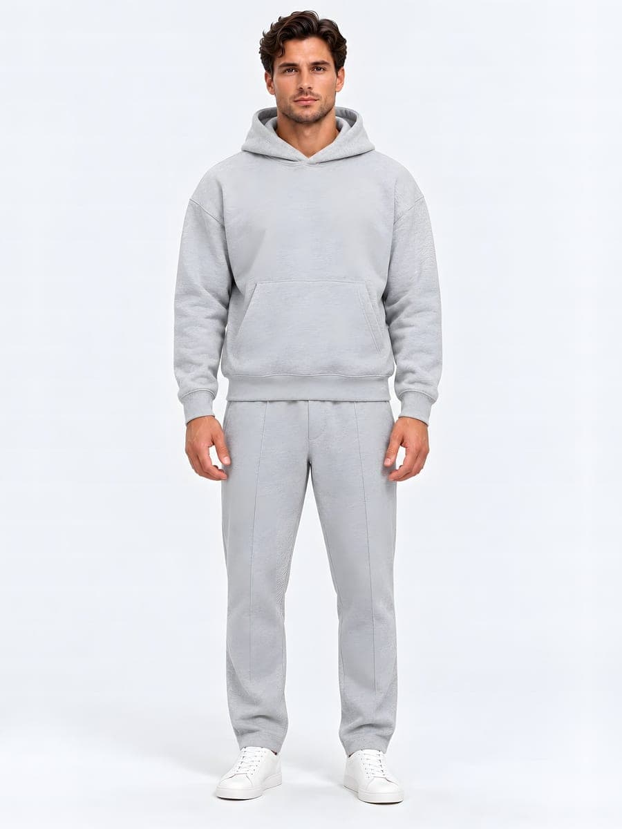 Oversized hoodie set in light grey melange, front view