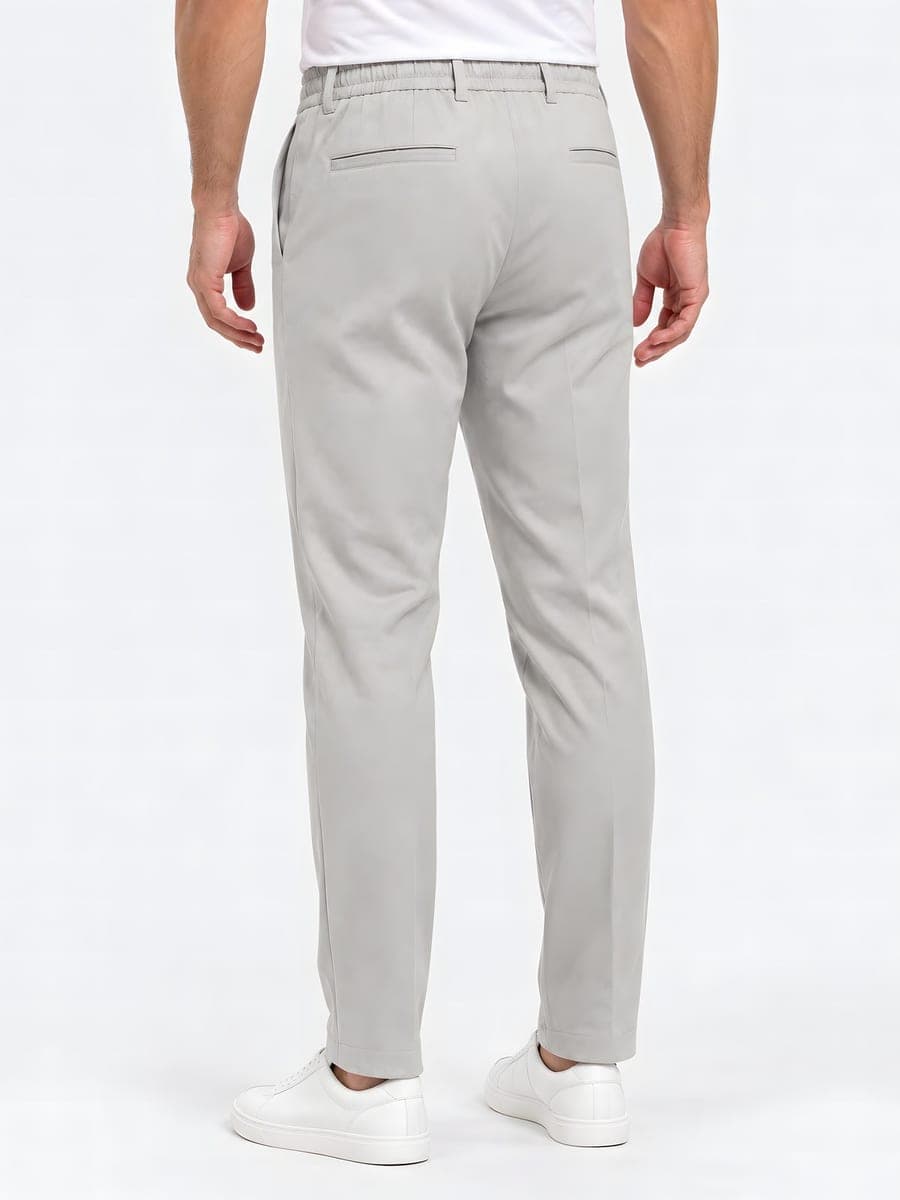 Tapered drawstring trousers in light grey, back view