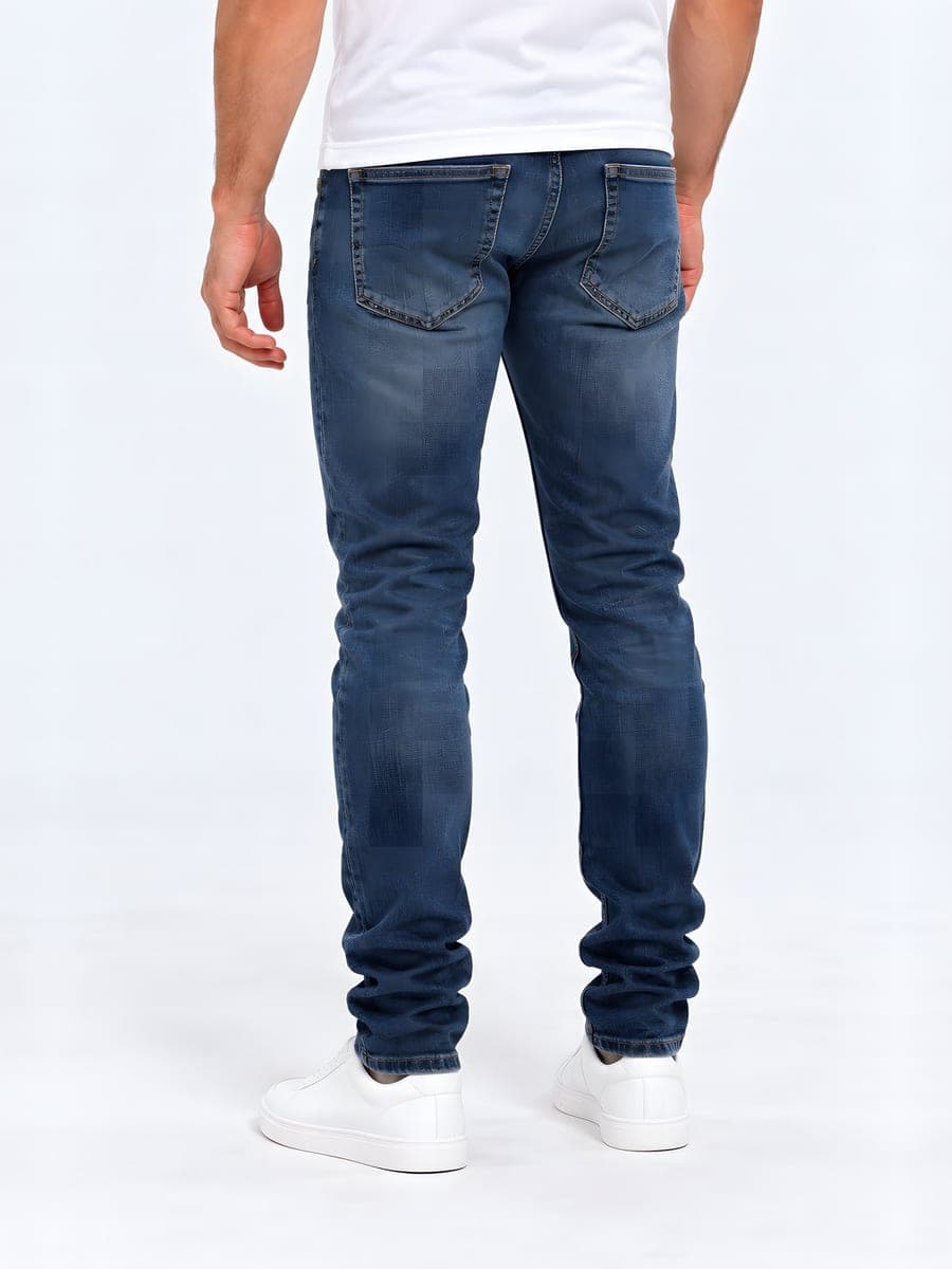 Slim fit washed jeans in mid blue, washed, back view