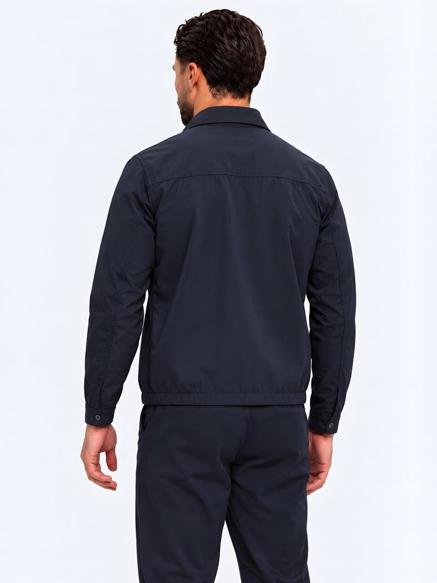 Light jacket with collar and elastic hem in navy, back view