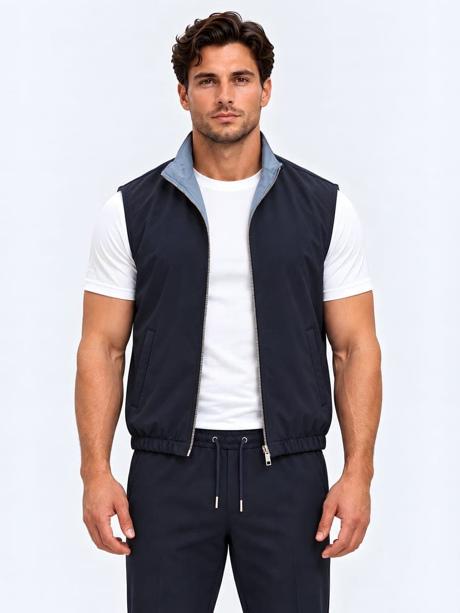 Navy omkeerbare bodywarmer, vooraanzicht