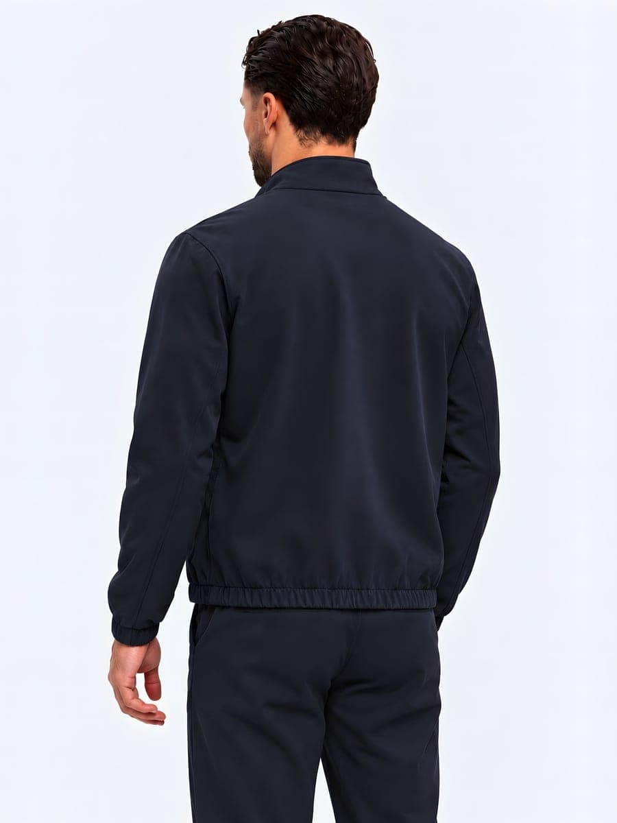 Navy polyester jack met tweewegrits, achteraanzicht