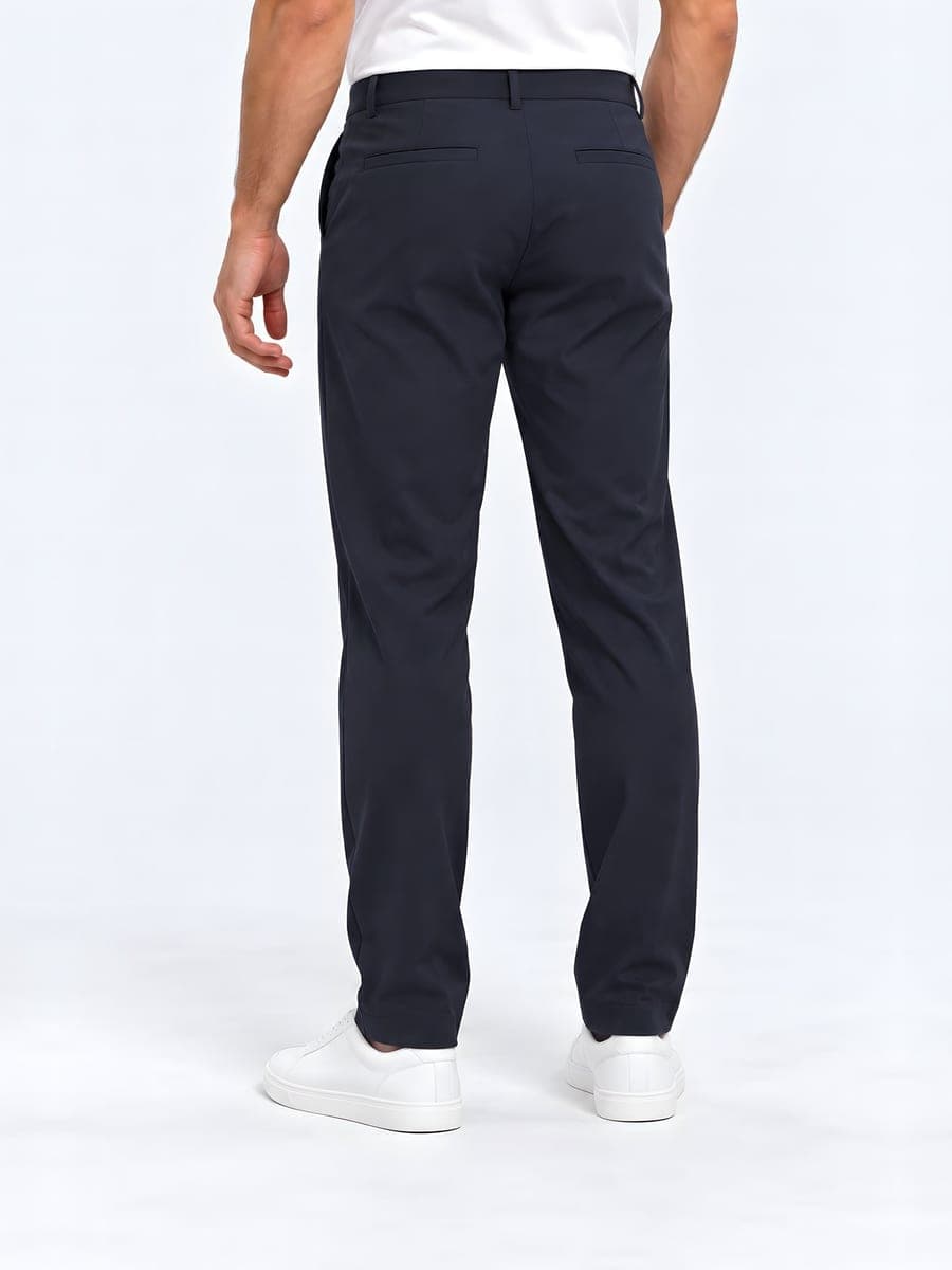 Tapered trousers, matte in navy, back view