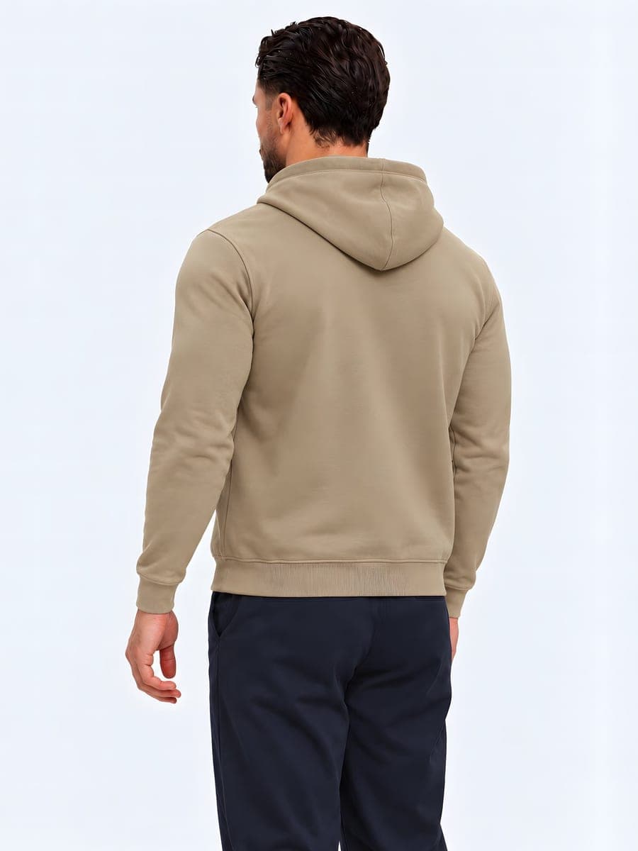 Olijfgroene hoodie regular fit, heavyweight, achteraanzicht