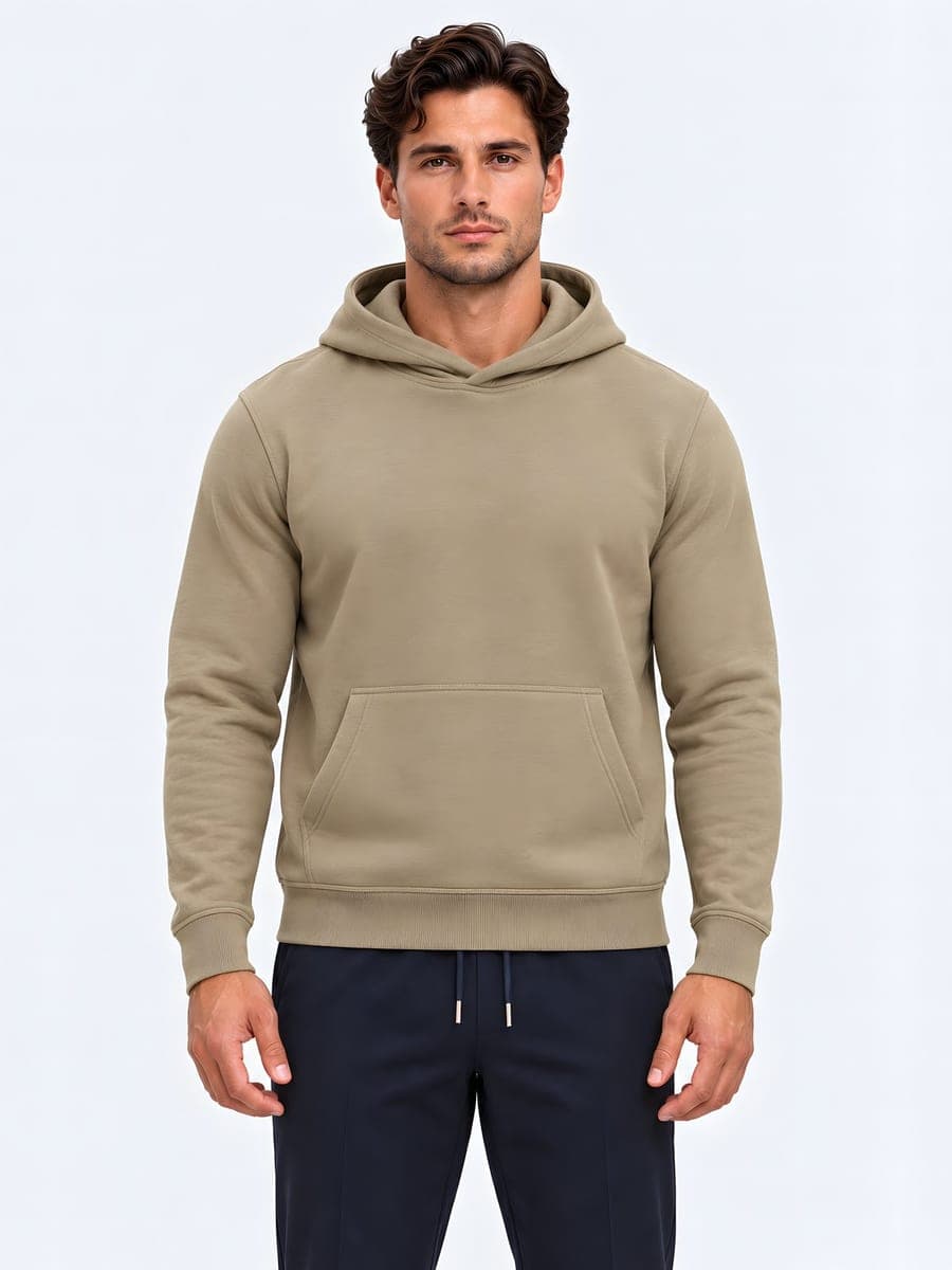 Olijfgroene hoodie regular fit, heavyweight, vooraanzicht