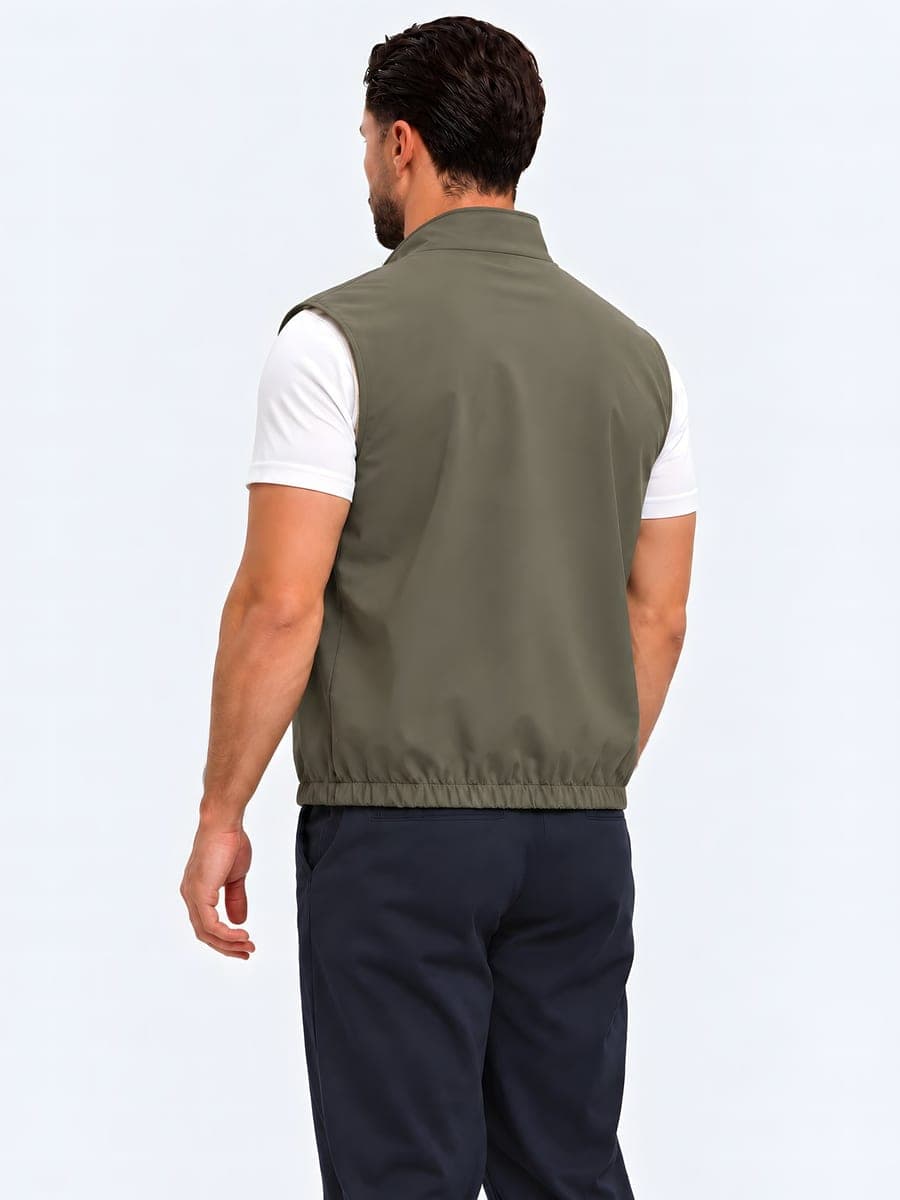 Olijfgroene omkeerbare bodywarmer, achteraanzicht
