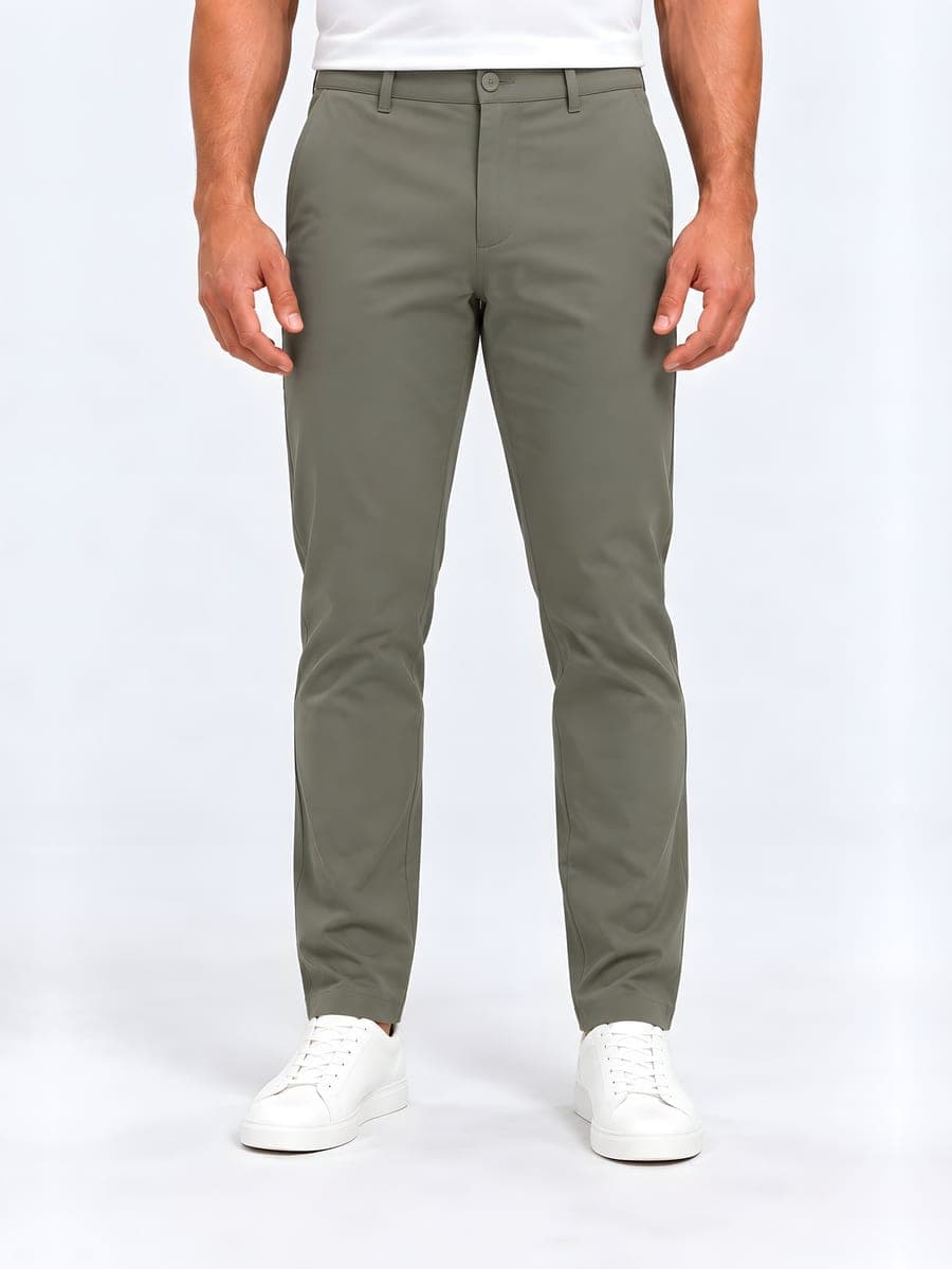 Olijfgroene slim fit pantalon met persvouw, vooraanzicht