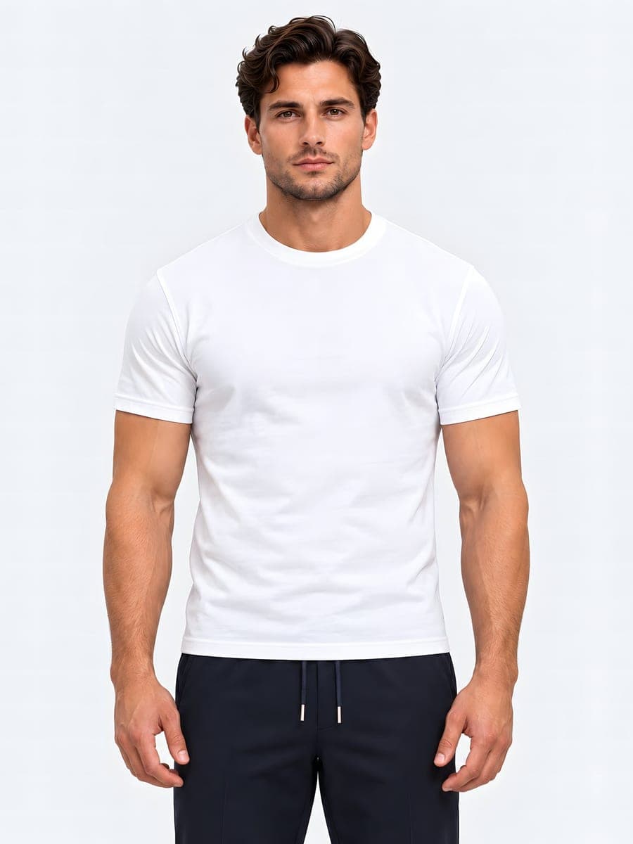Wit basic T-shirt, slim fit, vooraanzicht