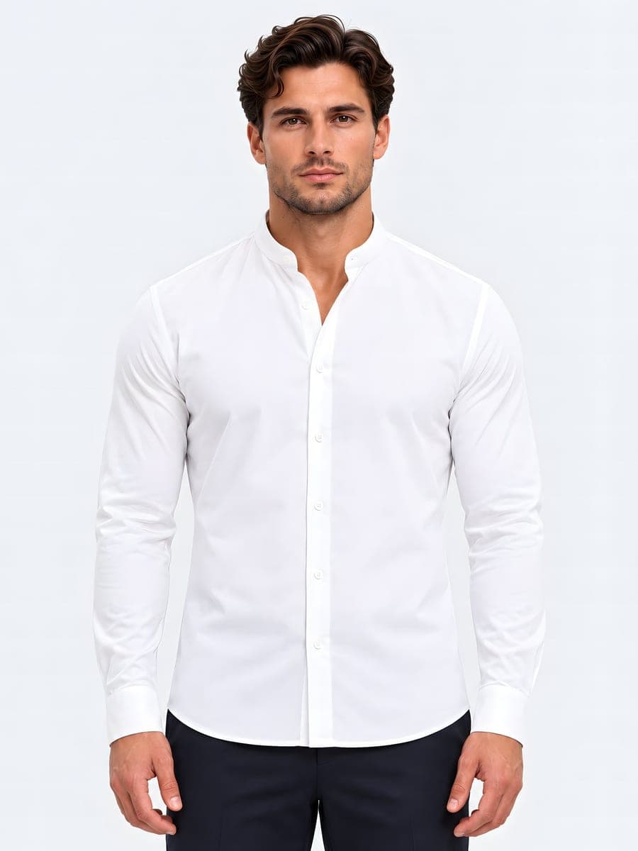 Shirt with a mandarin collar in white, front view