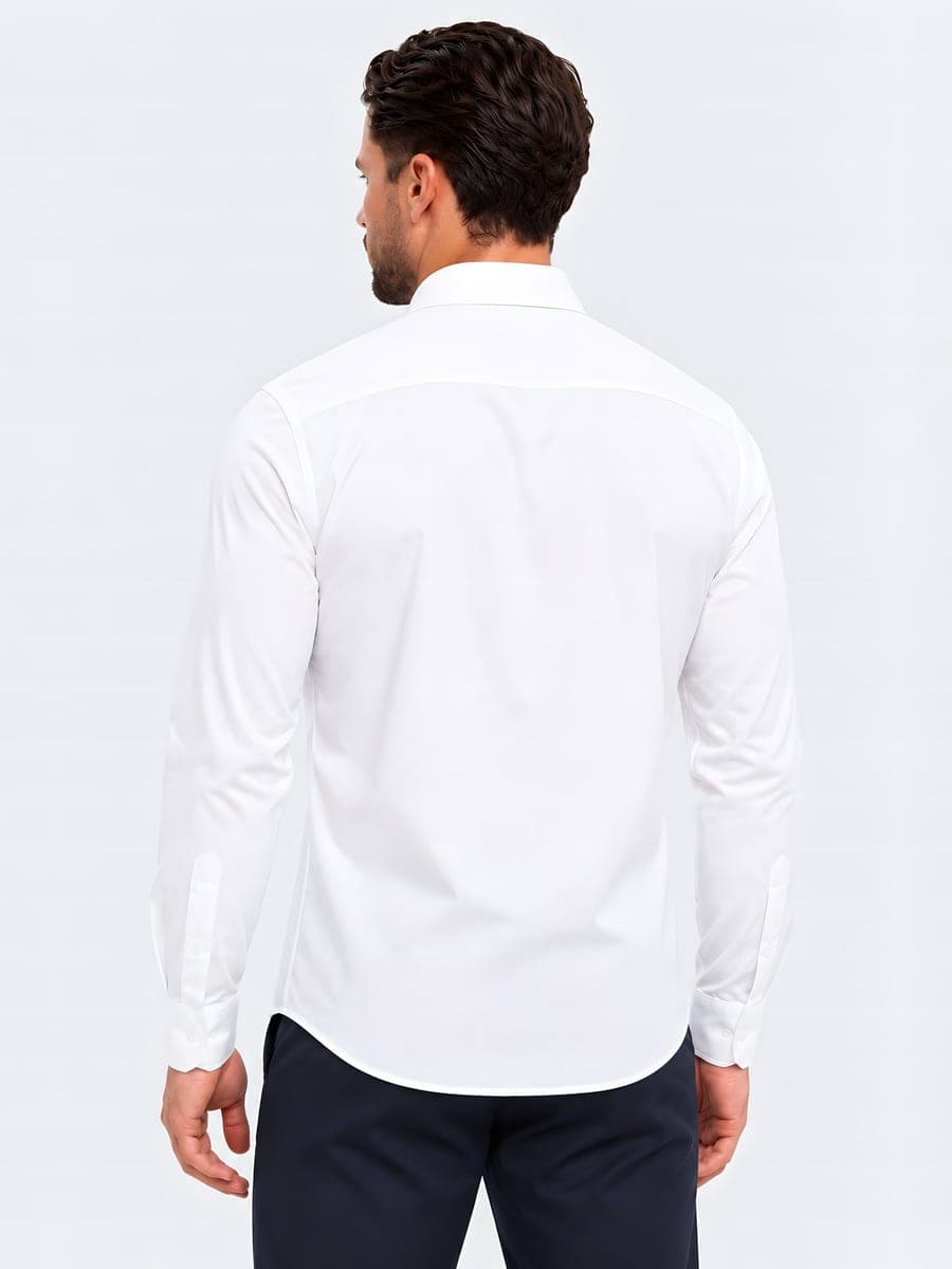 Wit slim fit overhemd met button-down kraag, achteraanzicht