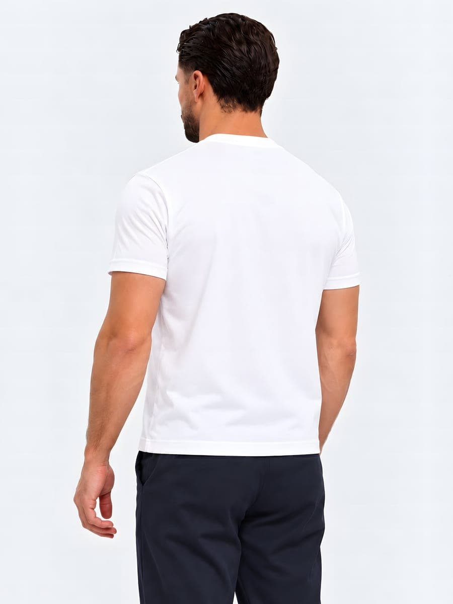 Slim fit T-shirt with a high crew neck in white, back view