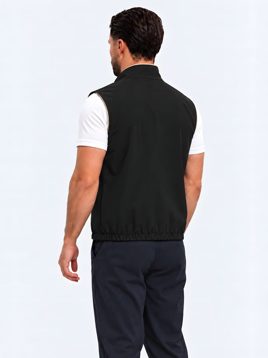Zwart-beige omkeerbare bodywarmer, achteraanzicht