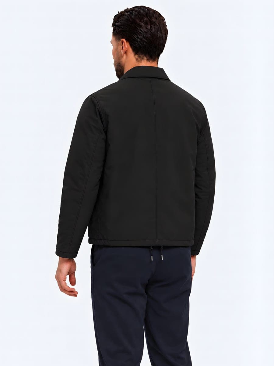 Lined overshirt jacket in black, back view