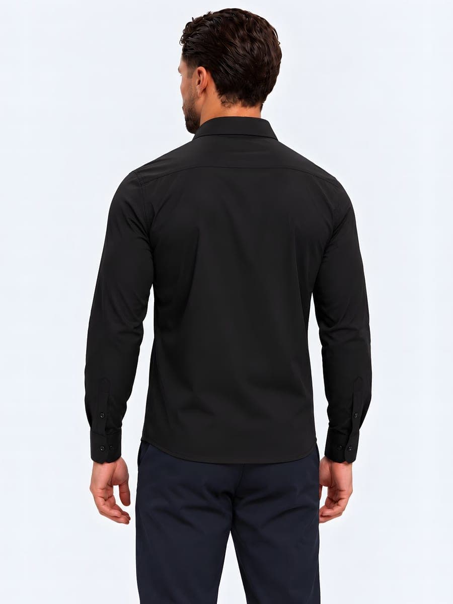 Shirt with a classic collar in black, back view