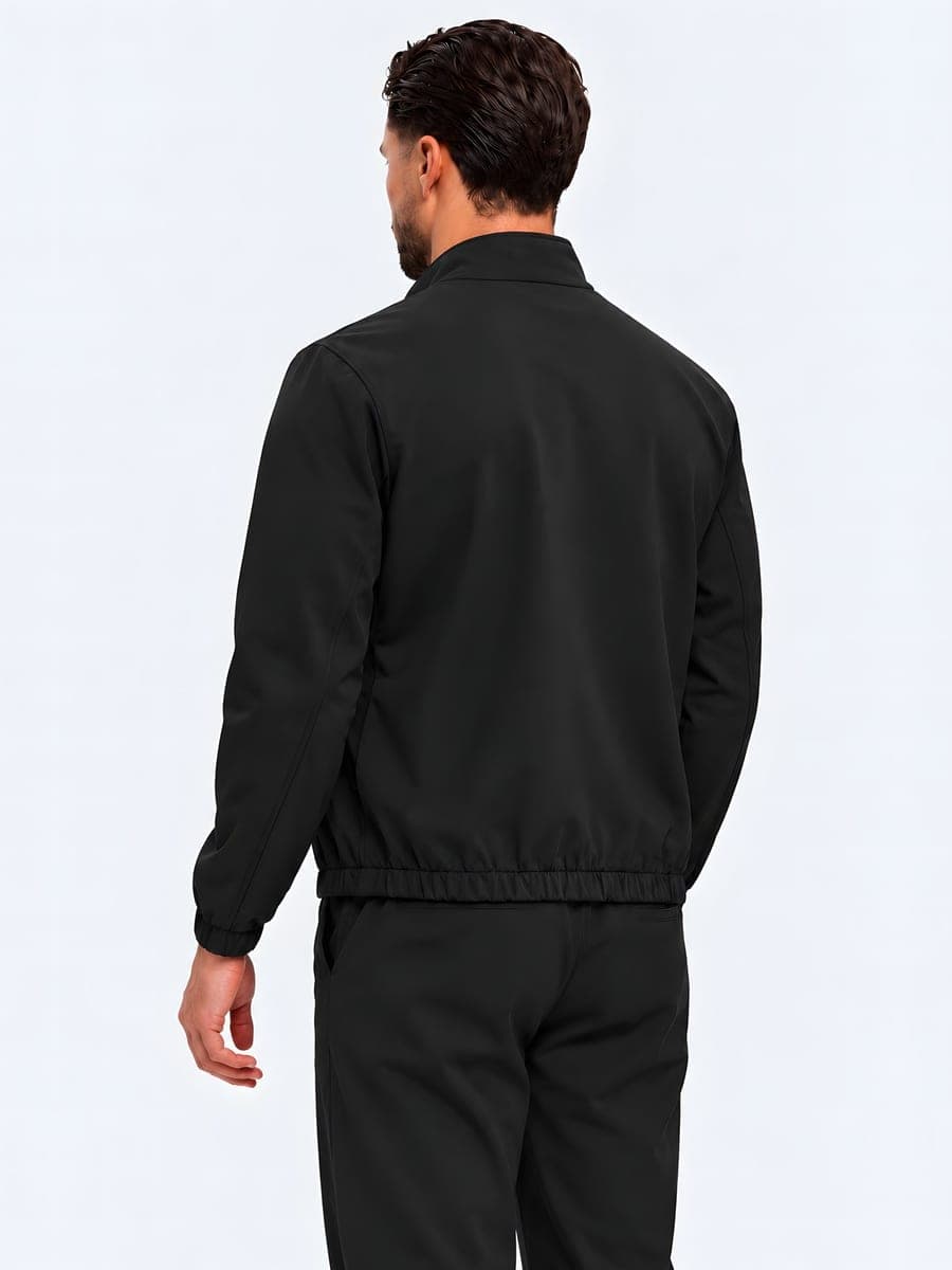 Zwart polyester jack met tweewegrits, achteraanzicht