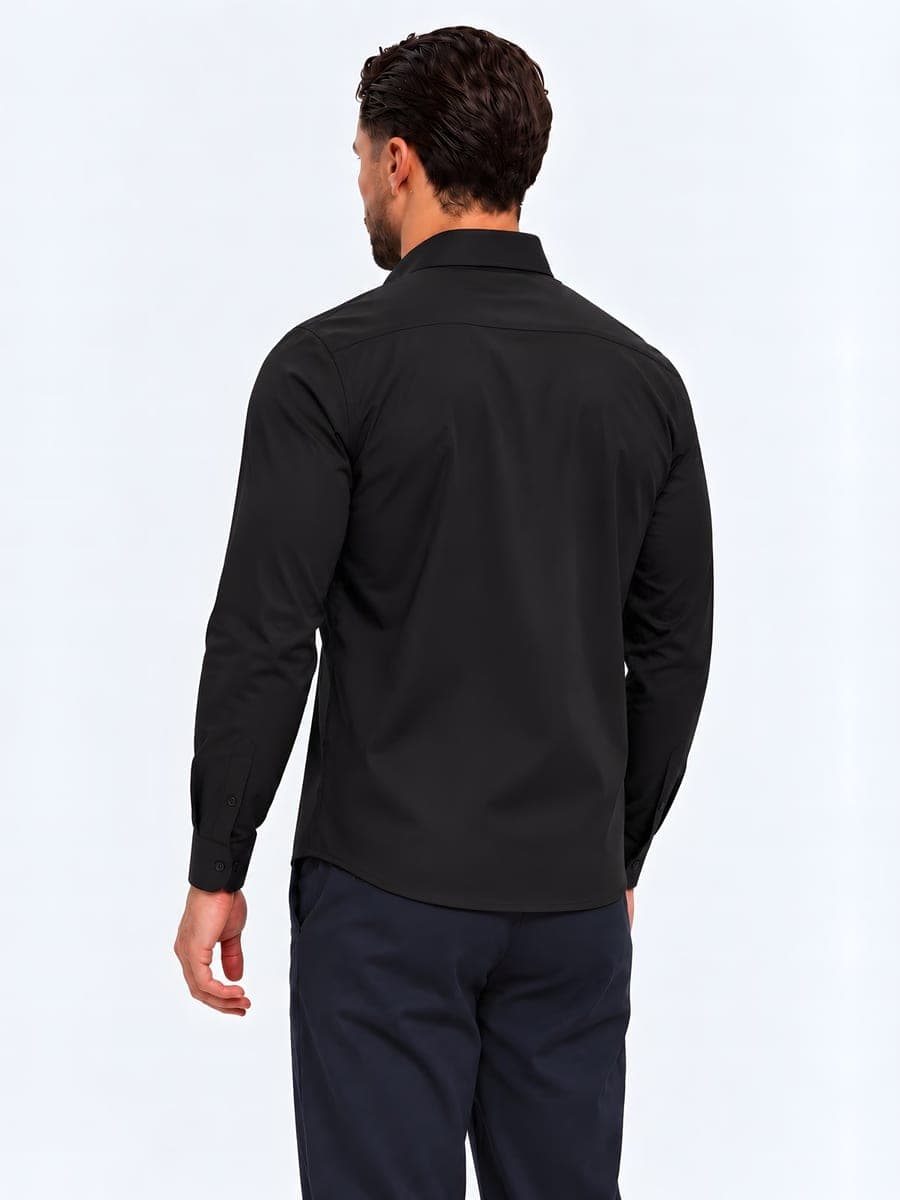 Slim fit button-down shirt in black, back view