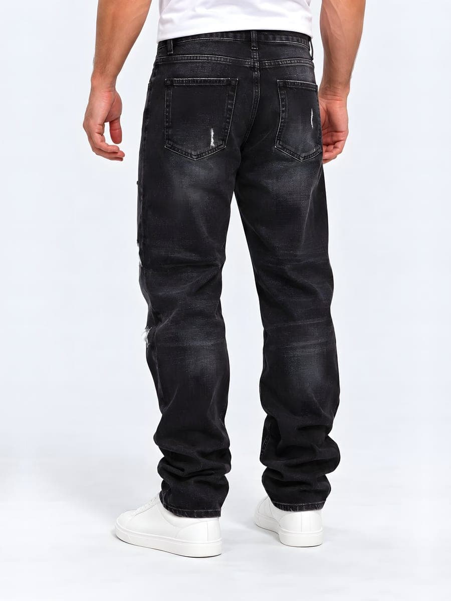 Baggy washed jeans in black, washed, back view