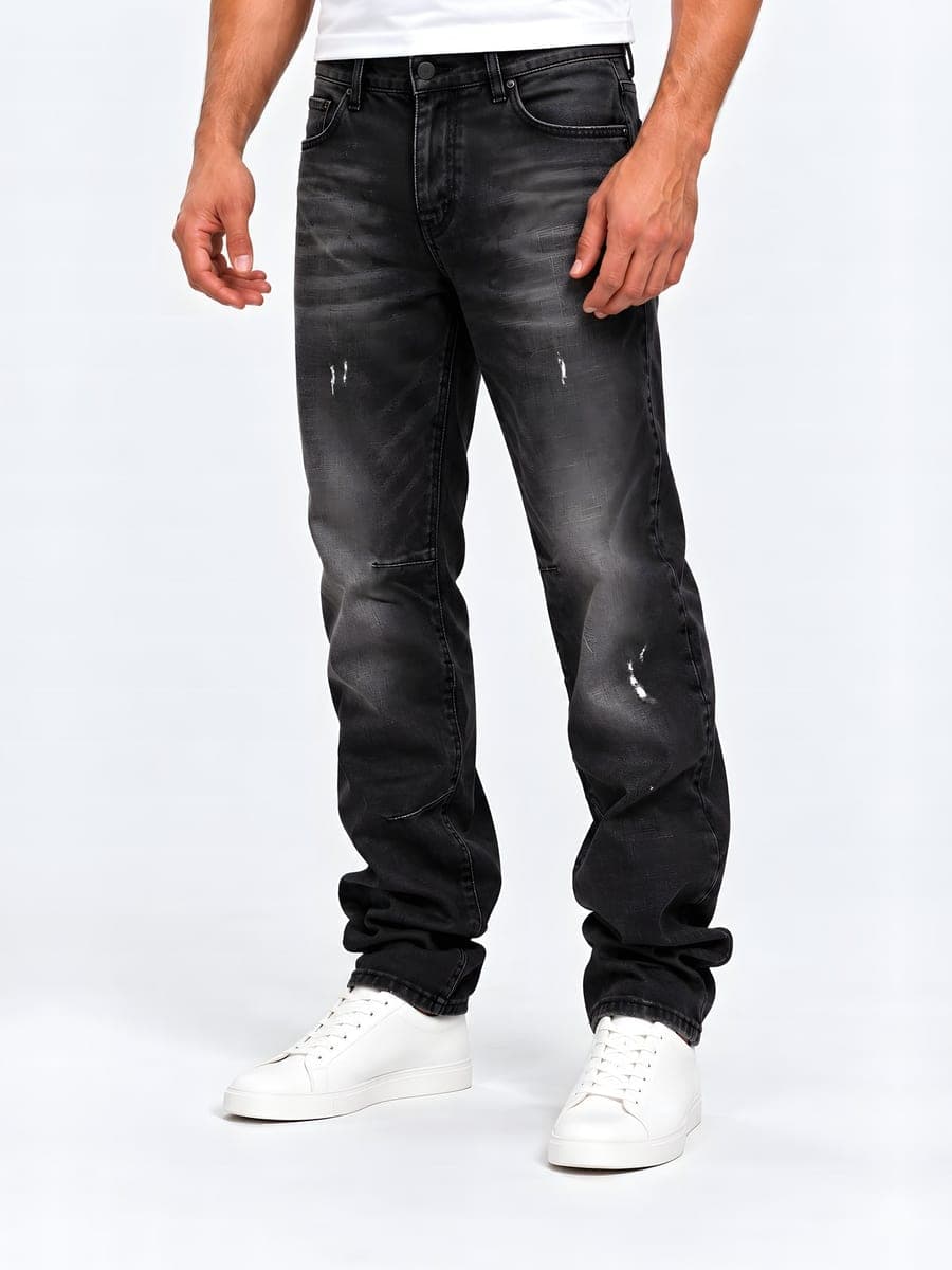 Baggy washed jeans in black, washed, angled front view
