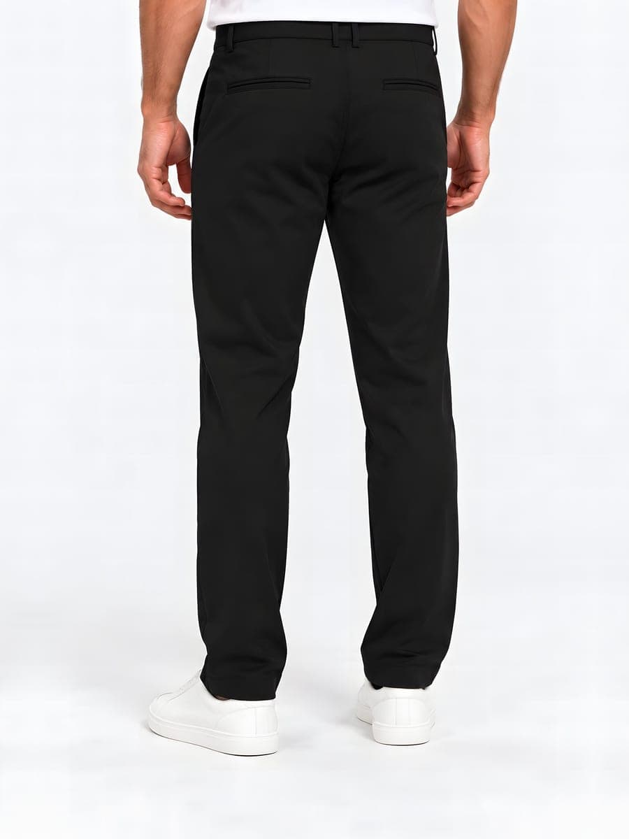 Straight leg trousers, cotton viscose in black, back view