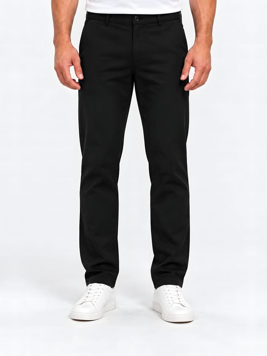 Zwarte broek met rechte pijp, katoen-viscose, vooraanzicht