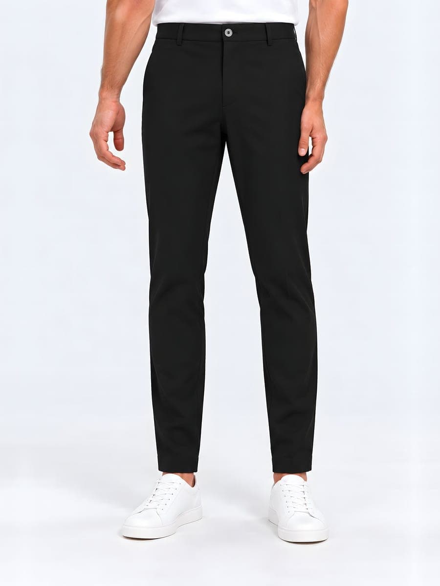 Zwarte gladde pantalon met rechte pijp, vooraanzicht