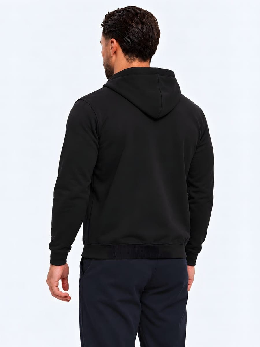 Zwarte hoodie regular fit, heavyweight, achteraanzicht