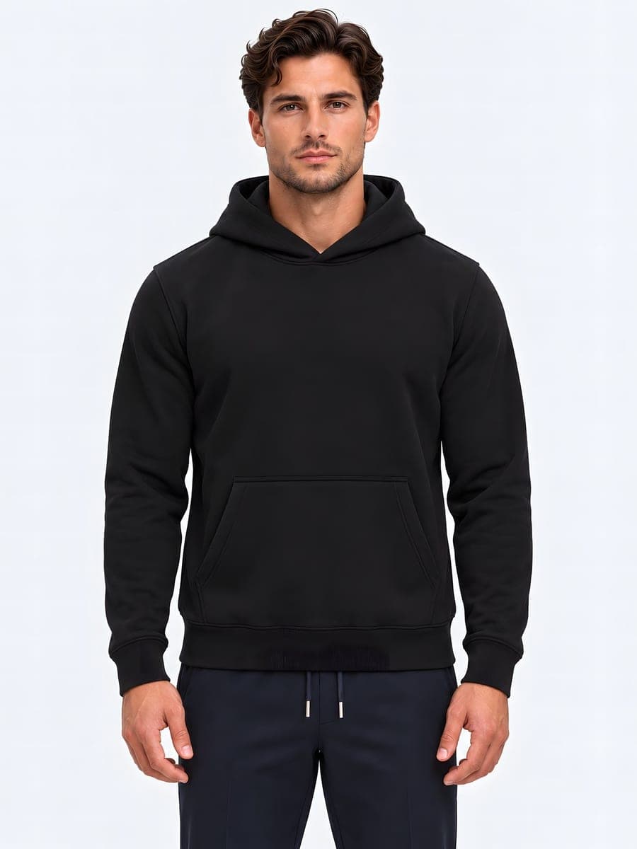 Zwarte hoodie regular fit, heavyweight, vooraanzicht