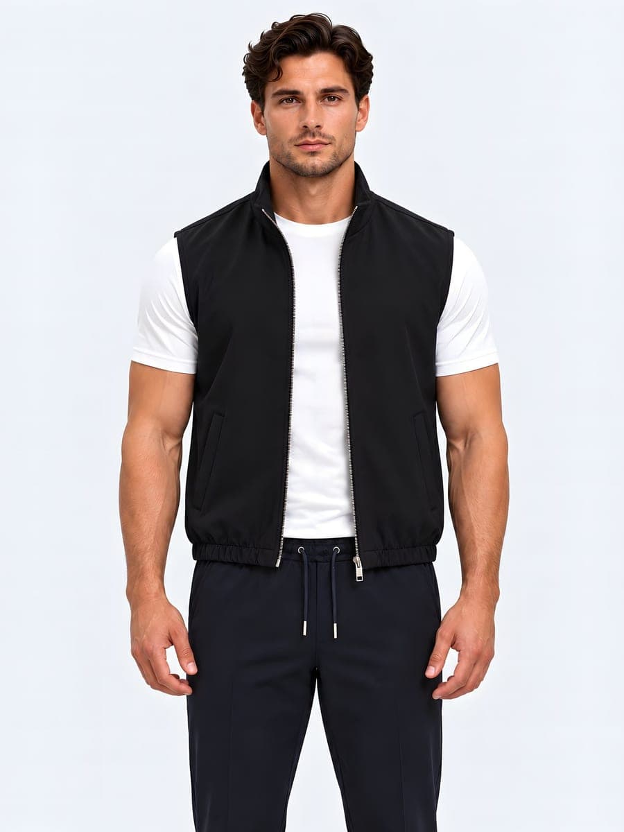 Zwarte omkeerbare bodywarmer, vooraanzicht